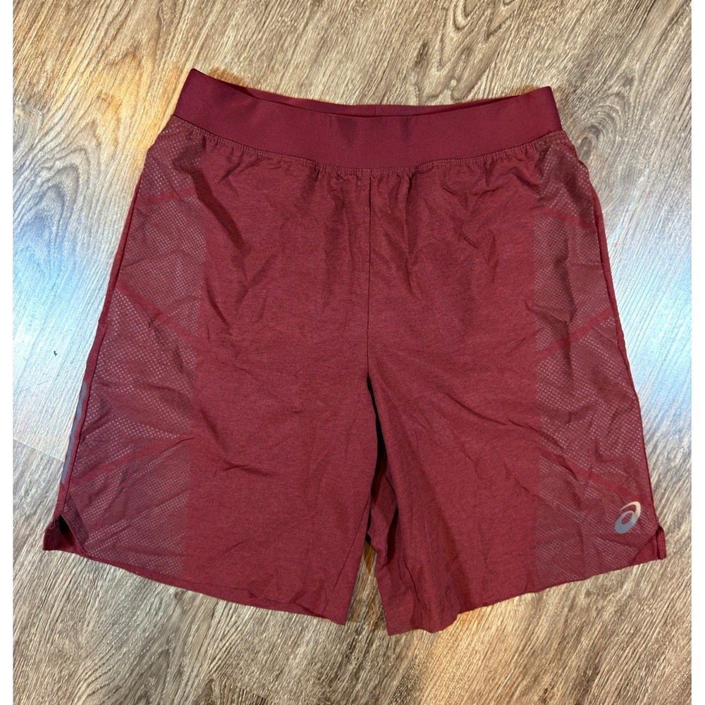 ASICS Men's Burgundy Running Shorts S Solid Drawstring Elastic Breathable